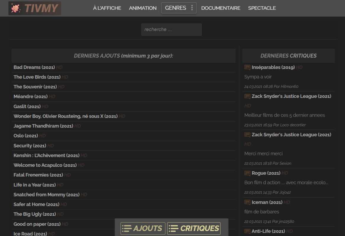 Tivmy : C'est la nouvelle adresse officielle des films gratuits en 2022. diffusion sur mon site